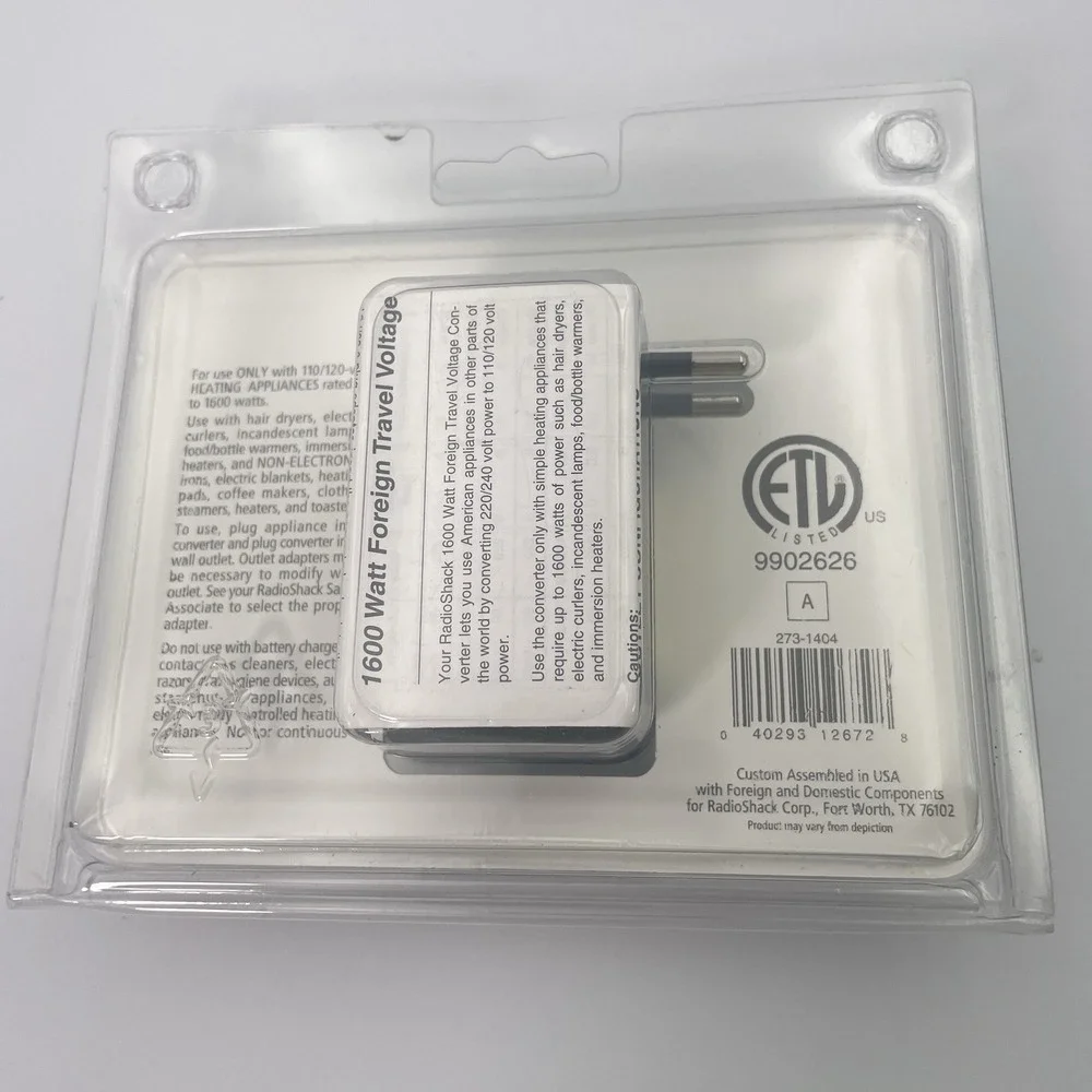 FOREIGN TRAVEL VOLTAGE CONVERTER 1600 Watt‎ Radio Shack #273-1404 NIP